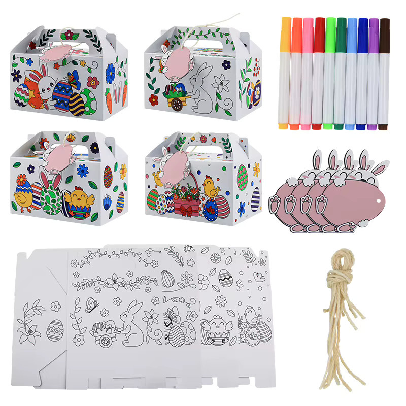 12 Stück Oster-Geschenktüten zum Selbermachen aus Kraftpapier in Braun und Mehrfarbig mit Griffen - Bild 4
