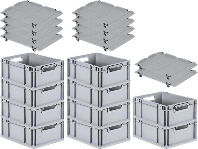 PROREGAL SuperSparSet 10x Eurobox NextGen Grip mit Auflagedeckel und 4 schwarzen Schiebeschnappverschlüssen, Grau, H x B x T: 17 x 30 x 40 cm - Bild 1