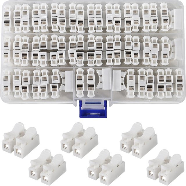 AOKIN 55 Stück CH-2 Elektrokabelanschlüsse Block Push Quick Wire Kabelstecker 2-polig in Weiß - Bild 1