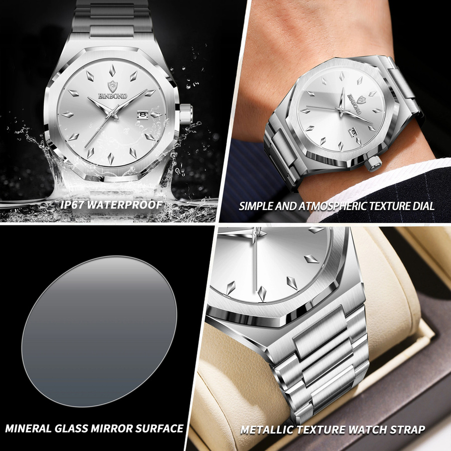 BINBOND Armbanduhr Edelstahl, Quarz, Datum, Herren - Bild 1