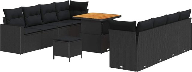 vidaXL Gartensofa-Set aus Poly-Rattan in Schwarz mit 12 Kissen, Ecksofa, Ottoman und Couchtisch für Garten und Terrasse - Bild 1