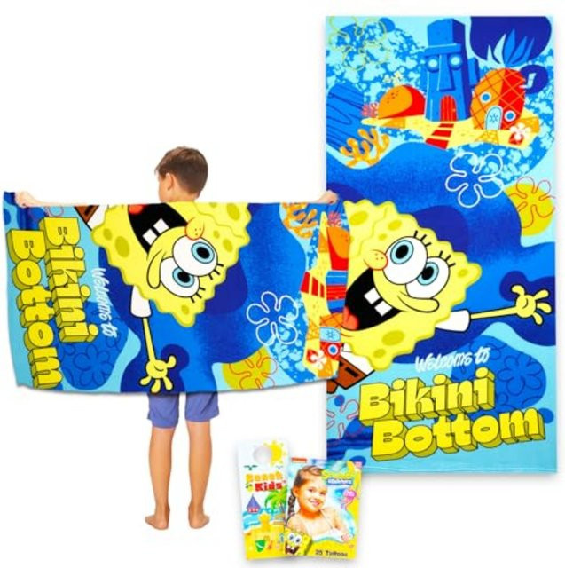 Potdemiel Spongebob Strandtuch für Kinder und Erwachsene, Mehrfarbig - Bild 1