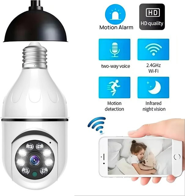 Woolink Smart Home E27 WLAN-Überwachungskamera in Weiß mit 1080P HD, Nachtsicht, Zwei-Wege-Audio und Bewegungserkennung - Bild 1