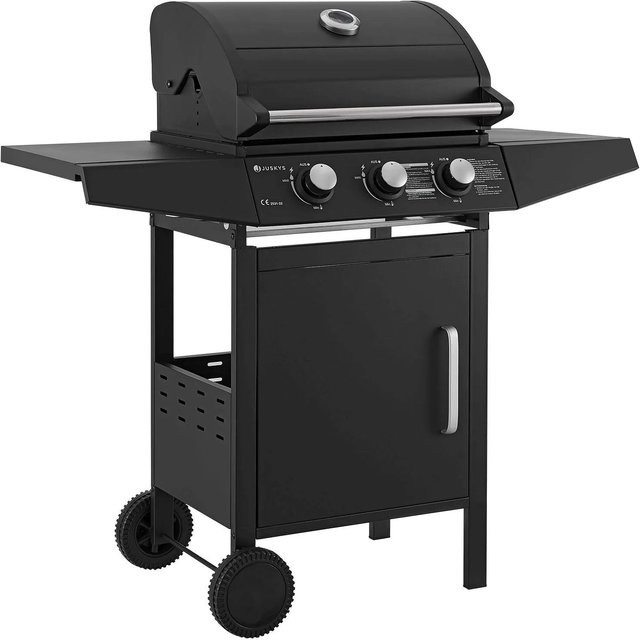 Juskys BBQ Gasgrill Louisiana mit 3 Brennern, Schwarz, emaillierter Stahl und Abdeckplane - Bild 2