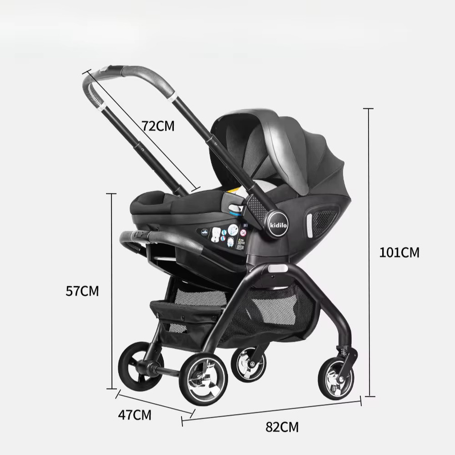 3 in 1 Luxus Kinderwagen Set von Warm house mit Babywanne, Sportsitz und Kindersitz, faltbar und verstellbar, Farben: Blau und Schwarz - Bild 3
