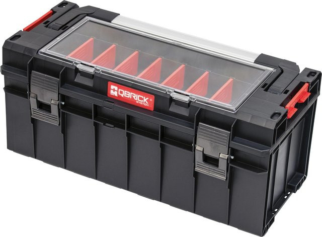 QBRICK Werkzeugkoffer PRO 600 Profi, wasserdicht und stapelbar, Schwarz-Rot-Transparent, B/T/H: 54,5 x 27,0 x 24,6 cm - Bild 1