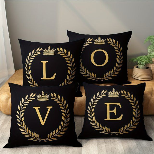 VIKAMA Kissenbezug mit 26 Buchstaben und Kronen-Design für Sofa und Wohnzimmer - Bild 1