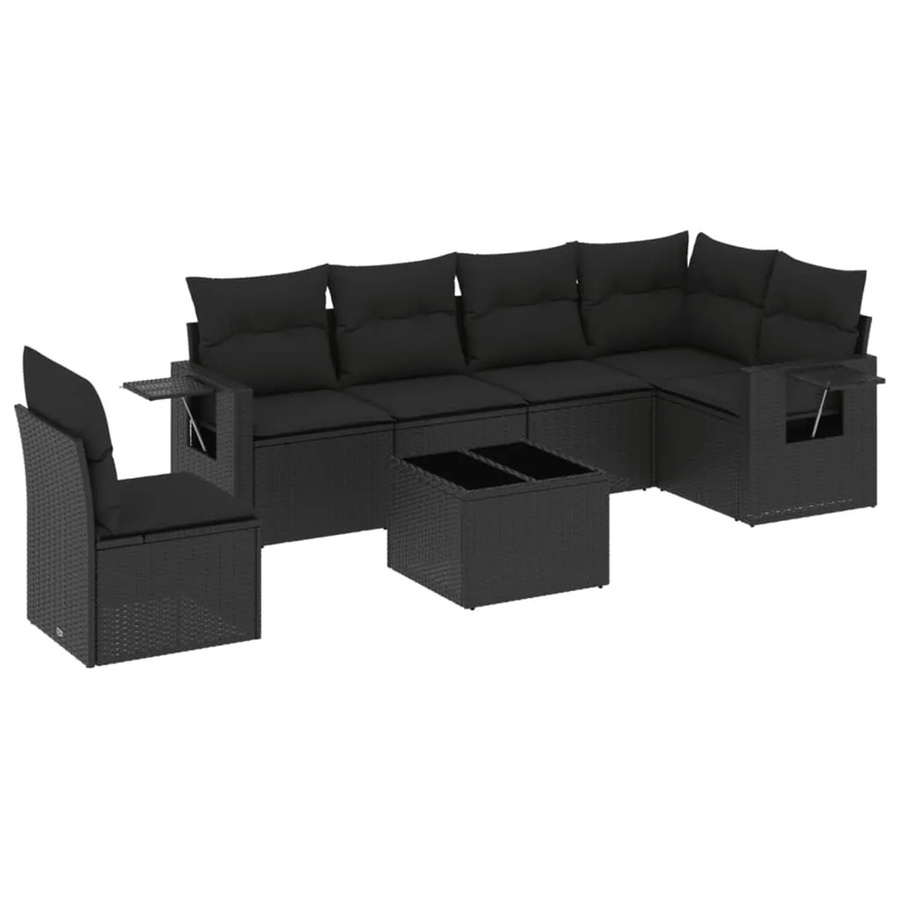 vidaXL 7-tlg. Garten-Sofagarnitur in L-Form aus schwarzem PE-Rattan mit Kissen und pulverbeschichtetem Stahlgestell - Bild 2