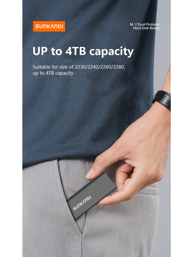 SUNKANDI M.2 NVMe und SATA SSD-Gehäuseadapter in Grau mit USB-C 3.1 Gen 2 (10 Gbit/s) für M.2 PCIe NVMe und SATA SSDs, unterstützt SSDs 2230 - Bild 6