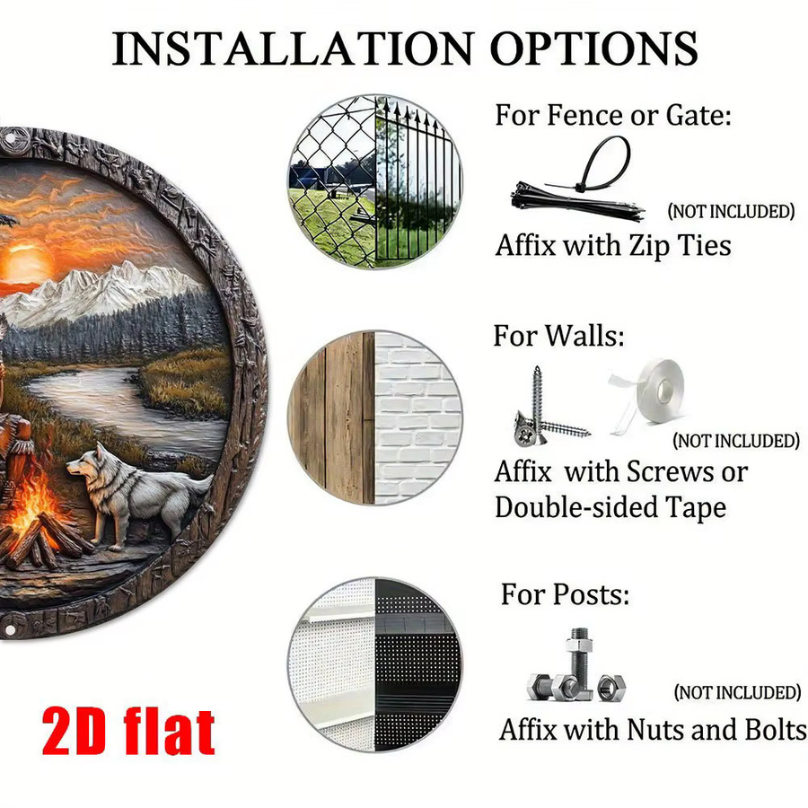 CIFBUY Aluminium-Wandkunst Metallschild Indische Landschaft mit Lagerfeuer in Mehrfarbig, Rustikale Dekoration für Zuhause und Garten - Bild 5