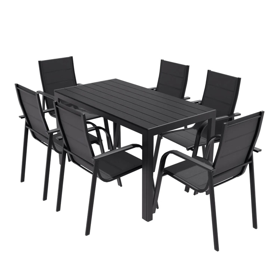 Lex Gartenmöbel Set 7-teilig mit Aluminium Tisch und Stapelsesseln in Anthrazit und Schwarz - Bild 2