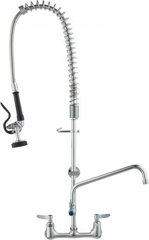 VEVOR Kommerzieller Küchenwasserhahn aus Messing mit Vorspülbrause und Schwenkauslauf, Wandmontage, Farbe: Silber/Chrom, Höhe: 91,5 cm, Schwenkauslauf: 30,5 cm - Bild 1