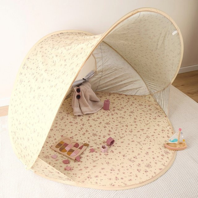 Bieco Strandmuschel Pop-Up Vintage in Beige, Weiß und Multicolour mit UPF 50+ und In-Ground Befestigung - Bild 1