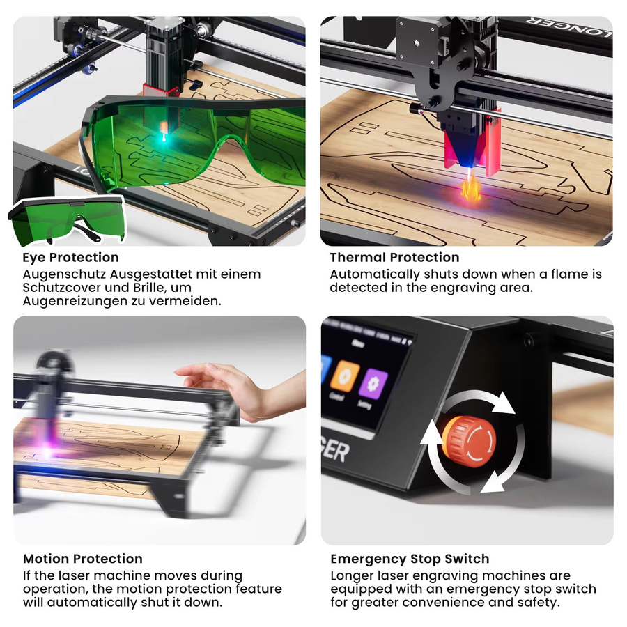 LONGER RAY5 10W CNC Laser-Gravur- und Schneidemaschine in Schwarz mit 3,5 Zoll Farb-Touchscreen und 0,05mm Superkleiner Laserfokuspunkt - Bild 4