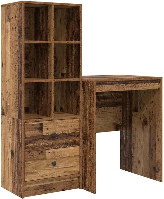 vidaXL Schreibtisch und Hochboard Set aus Holzwerkstoff in Braun im minimalistischen Design - Bild 1