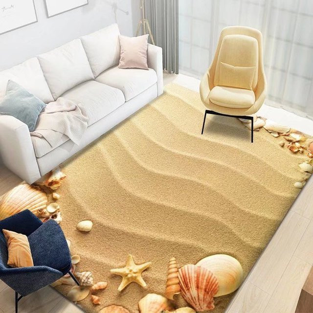 WTEMPO 3D-Bodenmatte Strandwellen in Sand, rutschfest und waschbar, B/T: 120 x 80 cm - Bild 1
