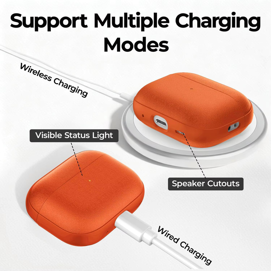 Apple AirPods Pro 3 Schutzhülle mit Leder-Muster und Schlüsselanhänger in Grün und Orange - Bild 4