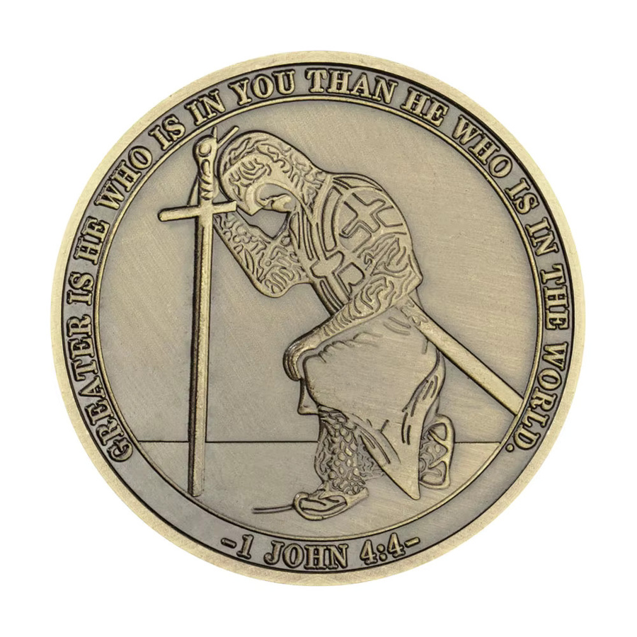 Antike Motivmünze aus Metall mit kniendem Templer-Ritter in Bronze- und Goldoptik, Philippi Nischenmünze - Bild 3