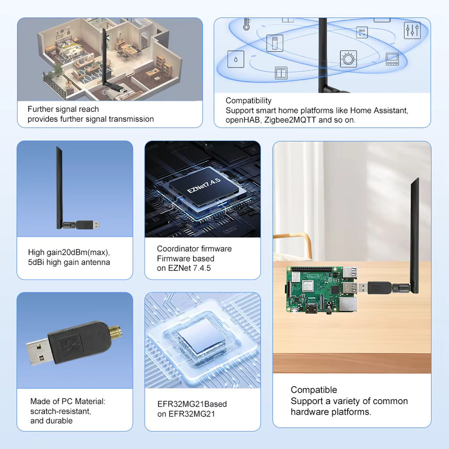 Manhot Smart Zigbee 3.0 USB-Dongle Gateway Universelle Smart Home Bridge in Schwarz für Home Assistant, Zigbee2MQTT, Raspbian, Ubuntu und MacOS - Bild 2
