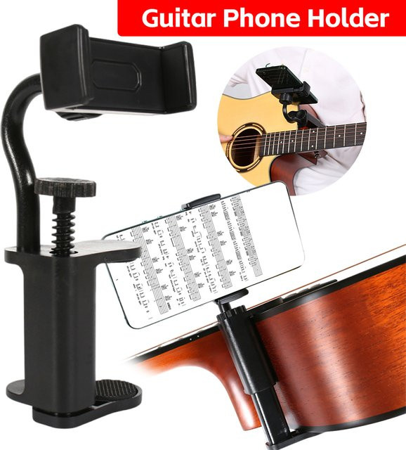 Verstellbare Mehrzweck-Gitarren-Halterung für Smartphone und Kamera in Schwarz für Video-Streaming und Freisprechanrufe - Bild 1