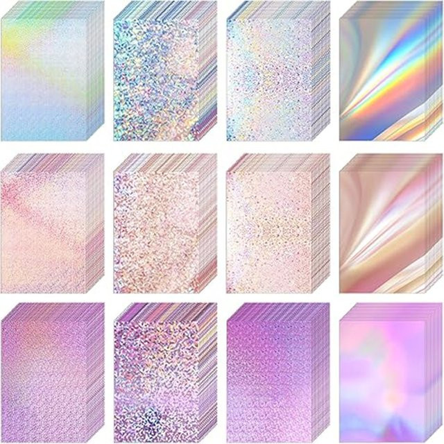 OBESTDA Holografischer Karton 20 Blatt, Silber und Mehrfarbig, Glitzerndes Spiegelpapier für Scrapbooking und Bastelarbeiten, 250 g/m2 - Bild 1