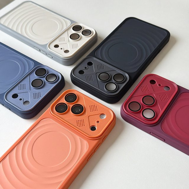 Magnetische Handyhülle mit Wellenmuster und großem Fenster sowie Kameraschutz in Beige für iPhone 17 16 15 14 Pro Max - Bild 1