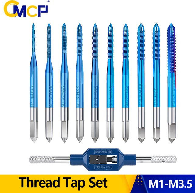 CMCP 10-teiliges Gewindebohrer-Set M1-M3,5 aus HSS mit verstellbarem Windeisen in Blau - Bild 1