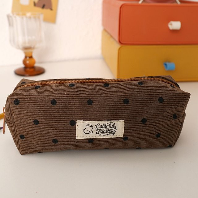 Retro-Stifttasche aus Textil als Bleistiftbeutel und Kosmetiktasche in Weiß und Braun - Bild 1
