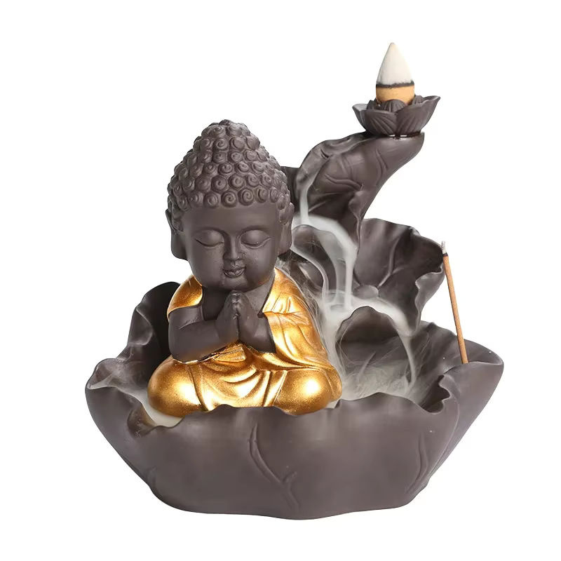 MINIDEAL Zen Buddha Rückfluss-Räuchergefäß aus Keramik in Lila mit Lotus-Design für Aromatherapie - Bild 4