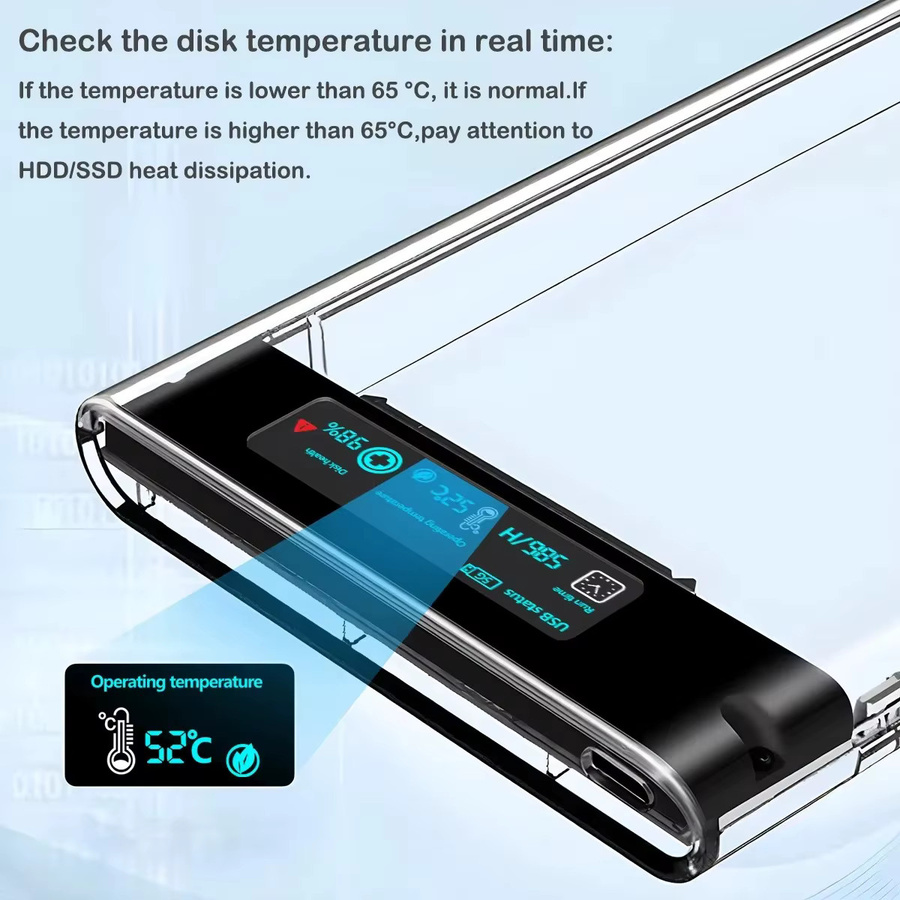 Kebidu Transparente USB 3.1 HDD SSD Gehäuse mit Digitalanzeige für 2,5 Zoll SATA Festplatten, 5 Gbit/s - Bild 5