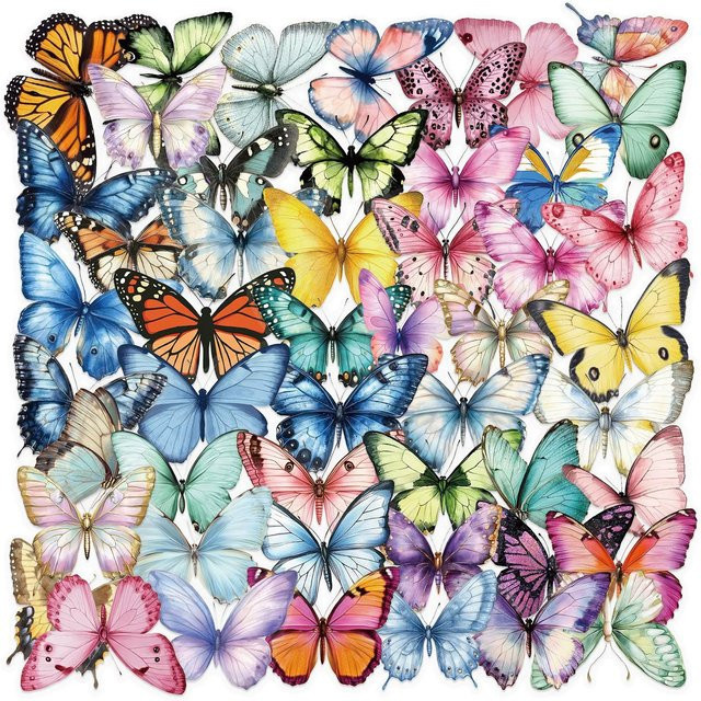 50 Stück Cartoon Schmetterling Aufkleber, wasserfeste transparente PET Dekofolien in Multicolour für Notebook und Schreibwaren - Bild 1
