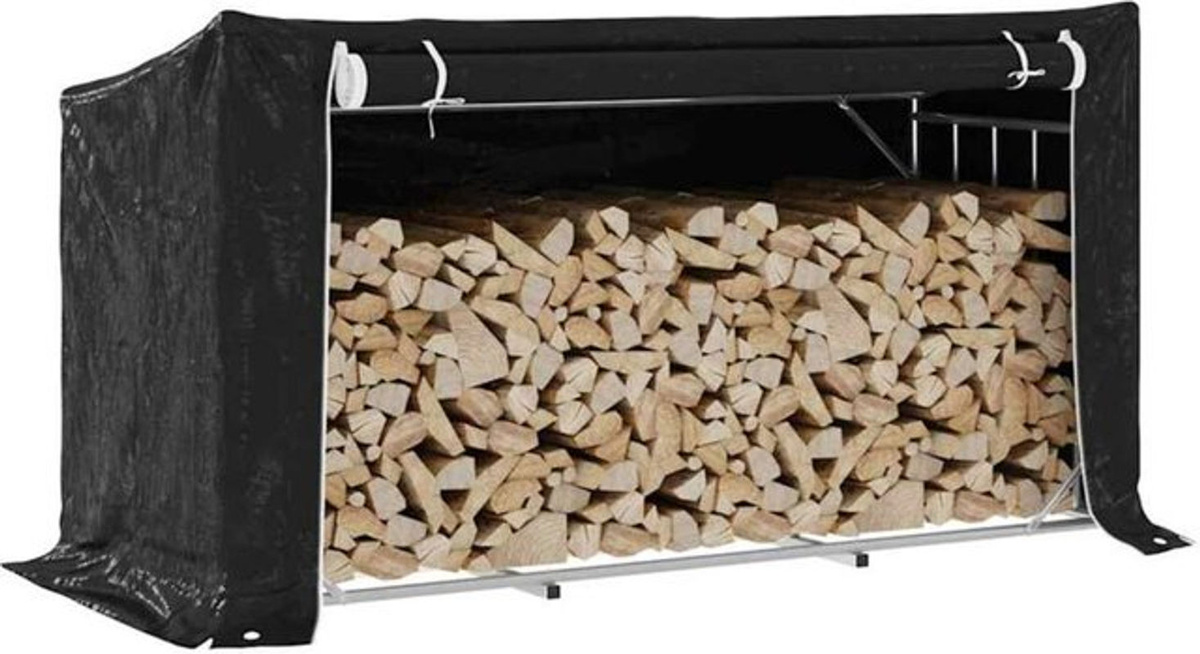 Brennholzregal mit Regenschutz aus Metall von vidaxl, Schwarz, B/T/H: 200,5 x 80,5 x 110,5 cm - Bild 1