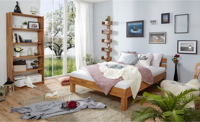 TiCAA Bett Luis aus massiver Eiche in Braun als Futonbett oder Doppelbett - Bild 1