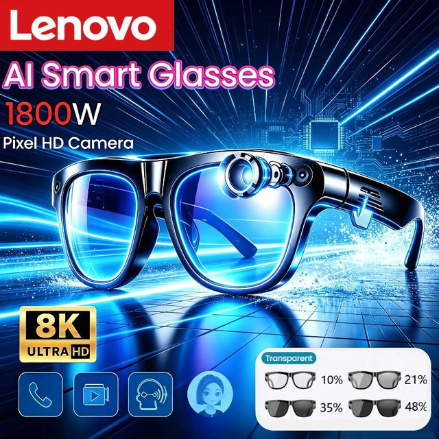 Lenovo Smart-Kamera-Brille in Schwarz mit 8K HD, Bluetooth, Freisprechfunktion, KI-Sprachassistent und Anruf-Übersetzer als intelligente Sonnenbrille - Bild 1