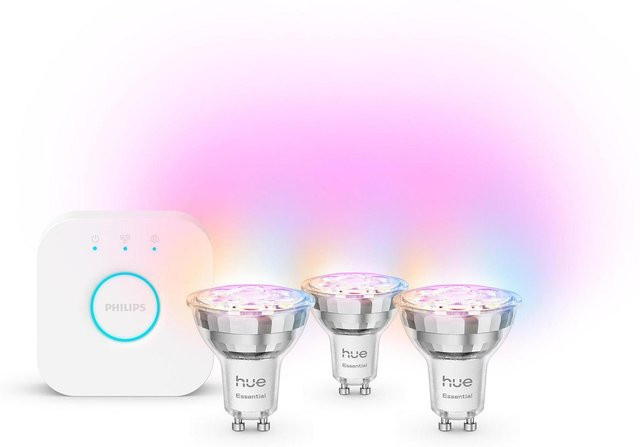 Philips Hue Starter Set White & Color Ambiance mit 3 dimmbaren GU10 LED-Leuchtmitteln und Hue Bridge - Bild 1