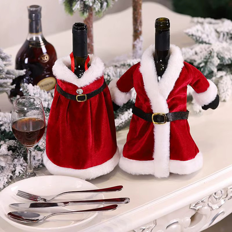 Alivparty Weinflaschen-Abdeckung Santa im roten Kleid als Weihnachtsdekoration für die Tischdekoration zu Weihnachten und Silvester - Bild 2