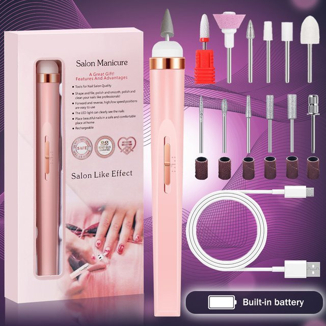 YIKOOLIN Elektrische Nagelfeile mit LED-Licht, 5-in-1 Nagelbohrer-Set - Bild 1
