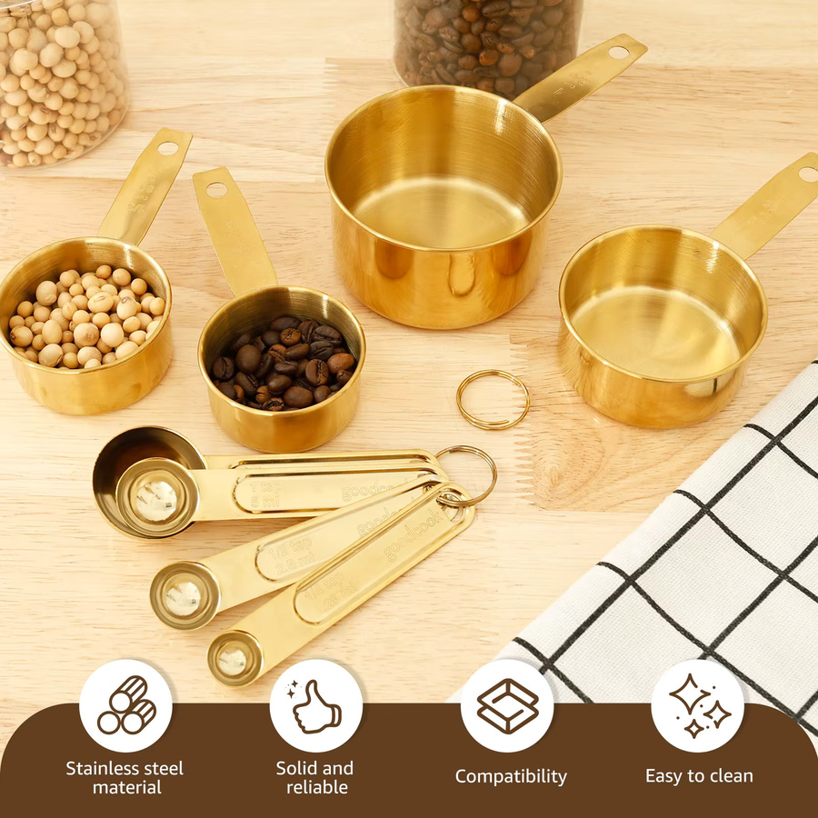 8-teiliges Willstar Küchenhelfer Set aus Edelstahl in Gold mit Messbechern und Löffeln zum Kochen und Backen - Bild 5