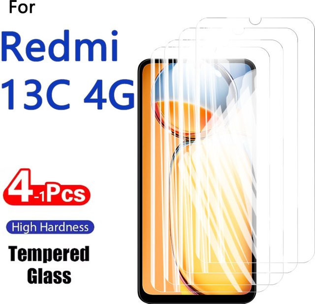 Xiaomi Displayschutzfolie aus gehärtetem Glas für Redmi 13C 4G, transparent, 9H Härtegrad - Bild 1