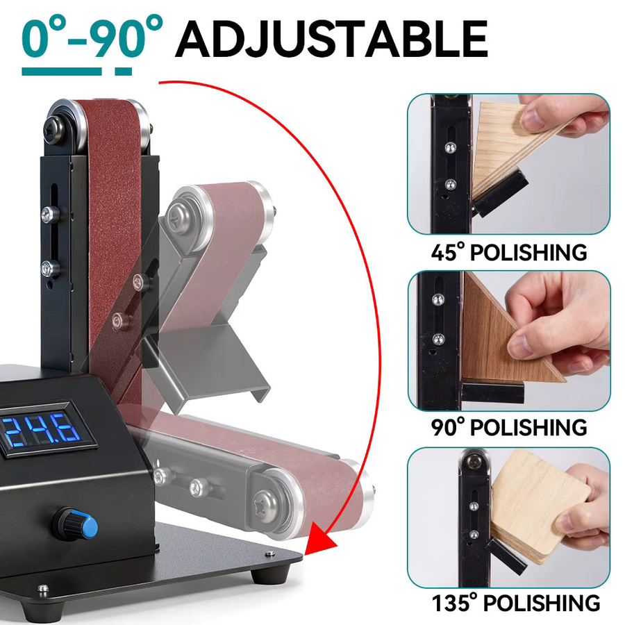 YOFIDRA 7-Gang Elektrischer Bandschleifer in Schwarz mit einstellbarem Winkel von 0-90 Grad als Tischschleifmaschine für Holz, Metall und Kunststoff - Bild 3