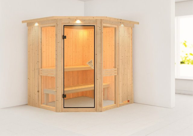 Karibu Sauna Anina 1 mit LED-Dachkranz aus Fichte in Natur, B/T/H: 196 x 202 x 170 cm - Bild 1