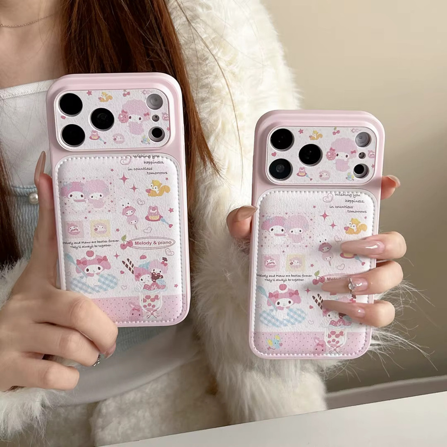 Sanrio Melody Leder-Handyhülle für iPhone 17 16 15 14 Pro Max in Pink mit Kameralinsen-Schutz und stoßfester Softcase-Funktion - Bild 2