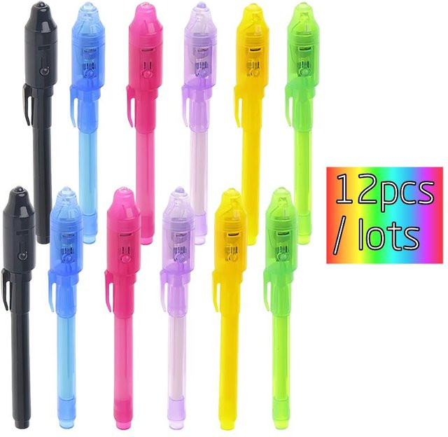 WIKHOSTAR 12-teiliges Set Leuchtende UV-Schwarzlicht-Zeichenstifte Lila Bunt - Bild 1