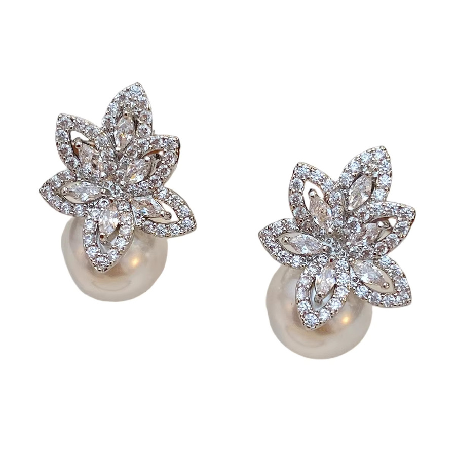 LISHAYUNXI Ohrstecker Blumen, Messing, Gold, Perle - Bild 2