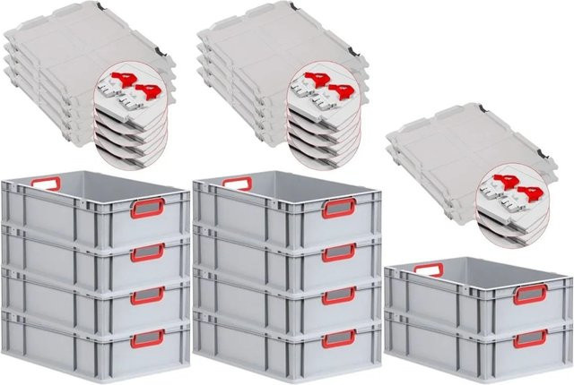 PROREGAL Spar Set 10x Eurobox Nextgen Color mit Scharnierdeckel und Schiebeschnappverschlüssen, Rot, H x B x T: 17 x 40 x 60 cm - Bild 1
