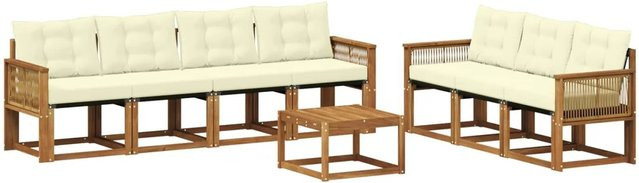 vidaXL Outdoor-Sofagarnitur aus Akazienholz mit Textilene und Kissen in Beige und Natur - Bild 1
