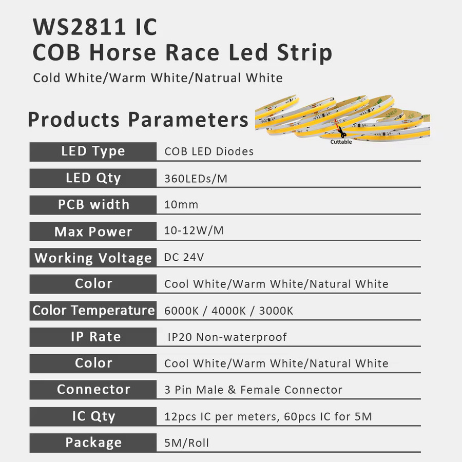 Banlanx WS2811 COB Horse Running LED-Streifen 24V mit App-Steuerung, sequentieller Wasserfluss-Effekt, Natural White, 120 LEDs/m - Bild 2