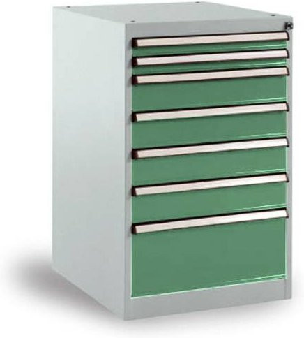 Manuflex BASETEC Schubfachschrank SP1130.6011 Stationär, Resedagrün RAL 6011, 7 Schubfächer, B: 80 cm, T: 50 cm, H: 58 cm - Bild 1