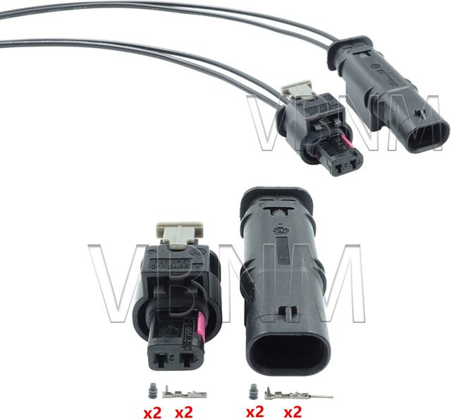 Tyco Auto-Einspritzdüsen-Anschluss und versiegelter Schlagsensor-Stecker für VW Audi, Schwarz, 2-polig - Bild 1