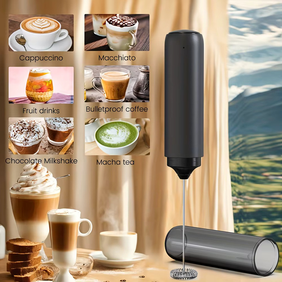 Kawu Elektrischer Milchaufschäumer Schwarz USB-wiederaufladbar mit Spritzschutz und Aufbewahrungsdeckel - Bild 3